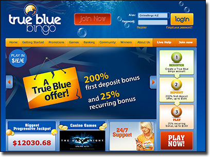 True Blue Bingo - Australian Homepage